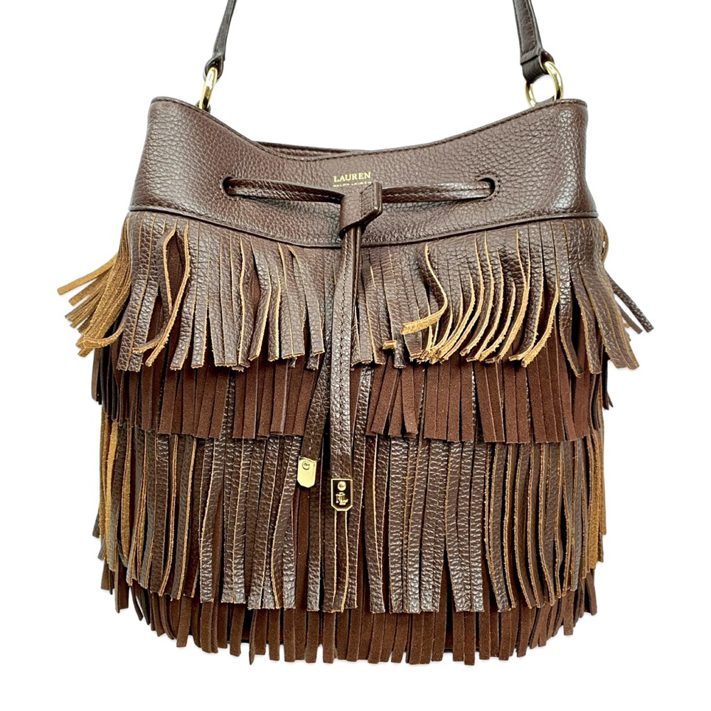 Ralph Lauren LAUREN Fringe Leather & Suede Shoulder Bucket Bag! A Beauty SEE PIC